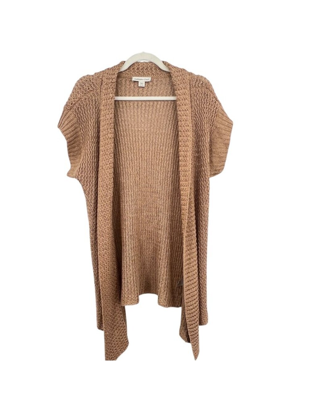 Coldwater Creek Coastal Casual Open Front Tan Vest Cardigan Cover-up Size Small